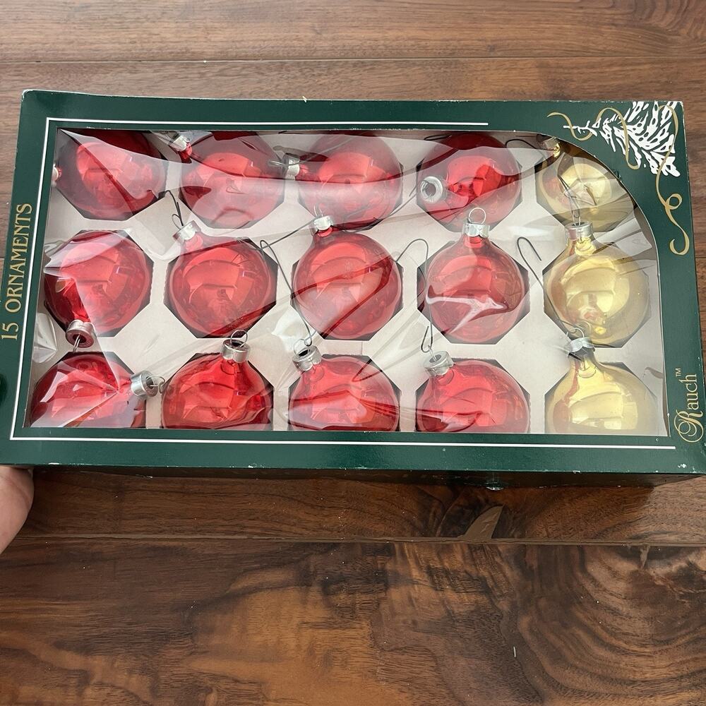 Vintage Rauch Glass Christmas Ornaments Red Gold Lot of 15